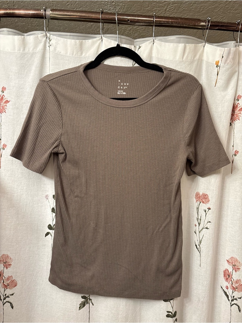 a new day Ribbed Short Sleeve Tee - Taupe Brown